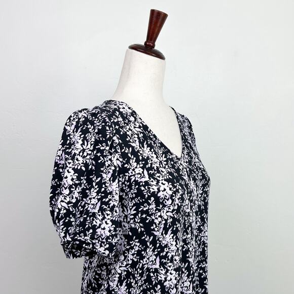 Ann Taylor LOFT Purple Floral Puff Sleeve Dress NWT - Picture 6 of 10
